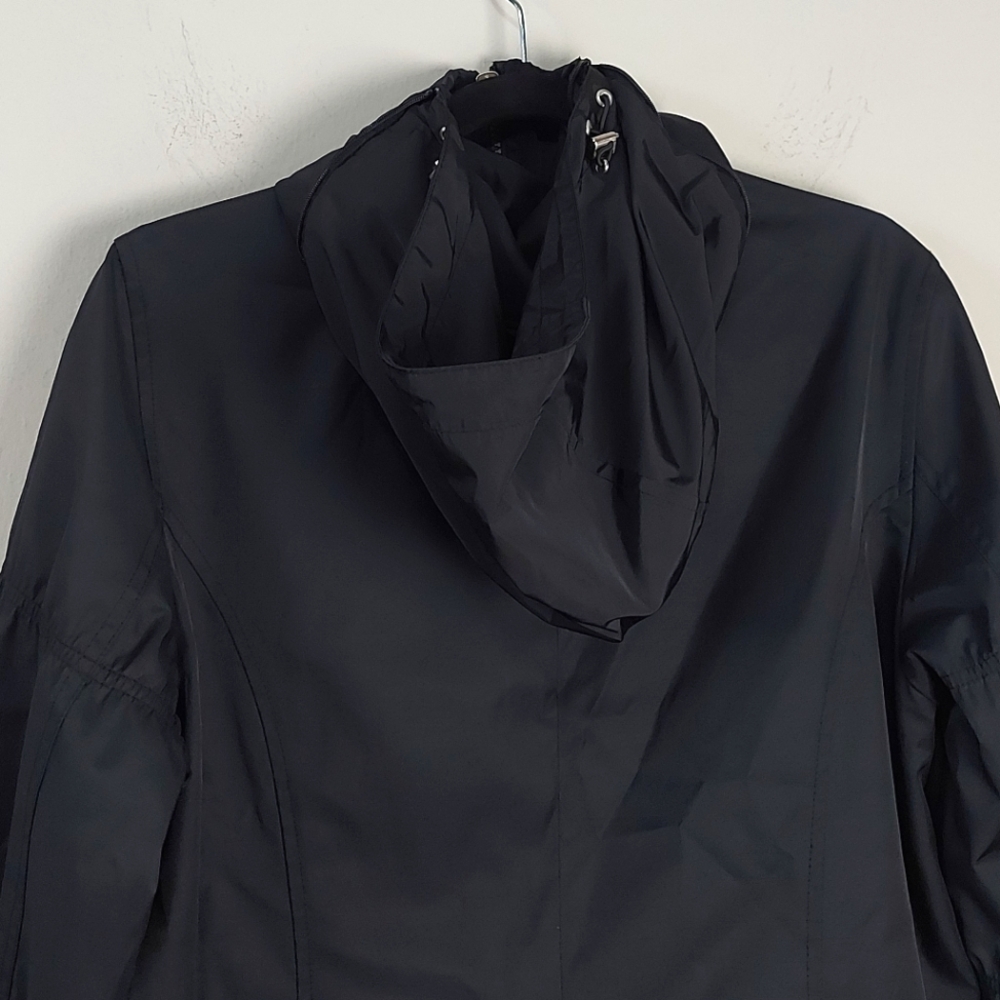 Betsey Johnson Women Hooded Jacket Large Black Zip Up Lined Ruffle Hem Mock Neck - Picture 9 of 16